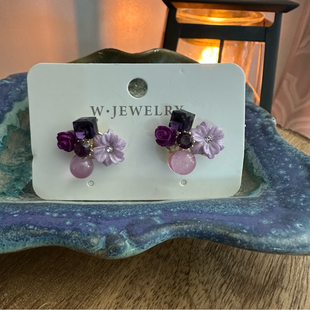 Purple and Pink Floral Earrings